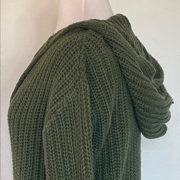 Vintage 525 America Hooded Cardigan Olive Green Ribbed Knit 100% Cotton  Sweater - Picture 7 of 12